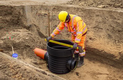 Schnelle Installation des Kunststoffschachts Wavin Tegra 600 LC