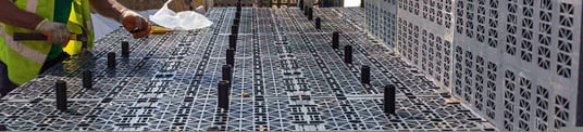 installation of a sewage plastic pipe during the construction of a house. Creative Banner. Copyspace image