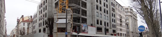 installation of a sewage plastic pipe during the construction of a house. Creative Banner. Copyspace image