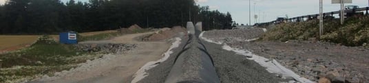 installation of a sewage plastic pipe during the construction of a house. Creative Banner. Copyspace image