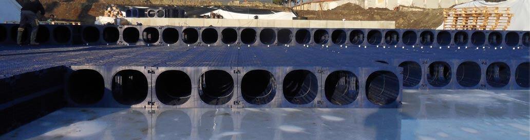 installation of a sewage plastic pipe during the construction of a house. Creative Banner. Copyspace image