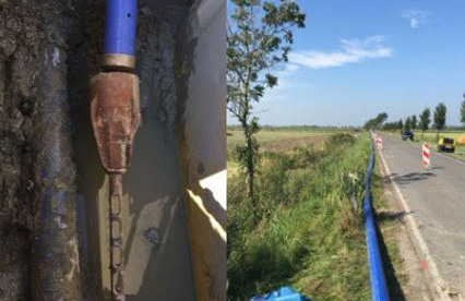 installation of a sewage plastic pipe during the construction of a house. Creative Banner. Copyspace image