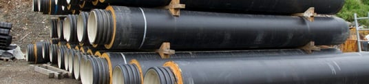 installation of a sewage plastic pipe during the construction of a house. Creative Banner. Copyspace image