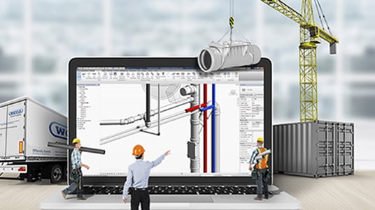 installation of a sewage plastic pipe during the construction of a house. Creative Banner. Copyspace image