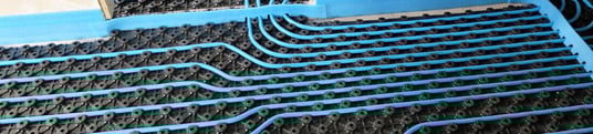 installation of a sewage plastic pipe during the construction of a house. Creative Banner. Copyspace image