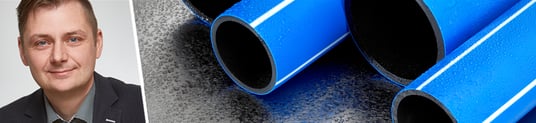 installation of a sewage plastic pipe during the construction of a house. Creative Banner. Copyspace image