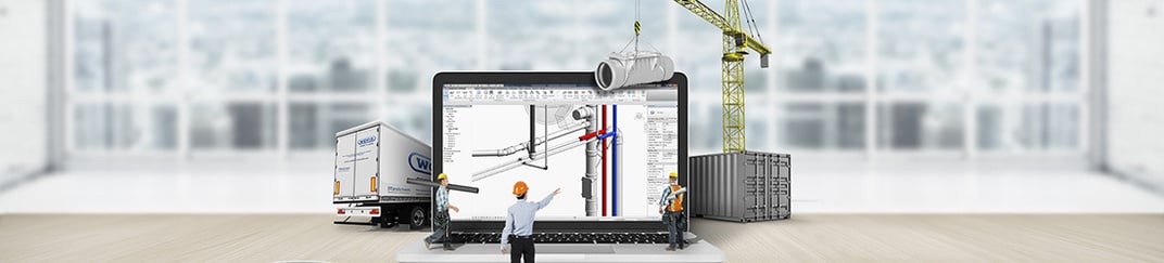 installation of a sewage plastic pipe during the construction of a house. Creative Banner. Copyspace image