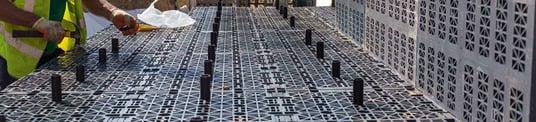 installation of a sewage plastic pipe during the construction of a house. Creative Banner. Copyspace image
