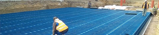 installation of a sewage plastic pipe during the construction of a house. Creative Banner. Copyspace image