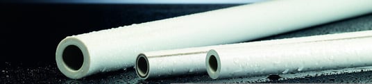 installation of a sewage plastic pipe during the construction of a house. Creative Banner. Copyspace image