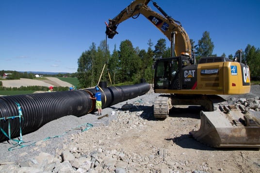 installation of a sewage plastic pipe during the construction of a house. Creative Banner. Copyspace image