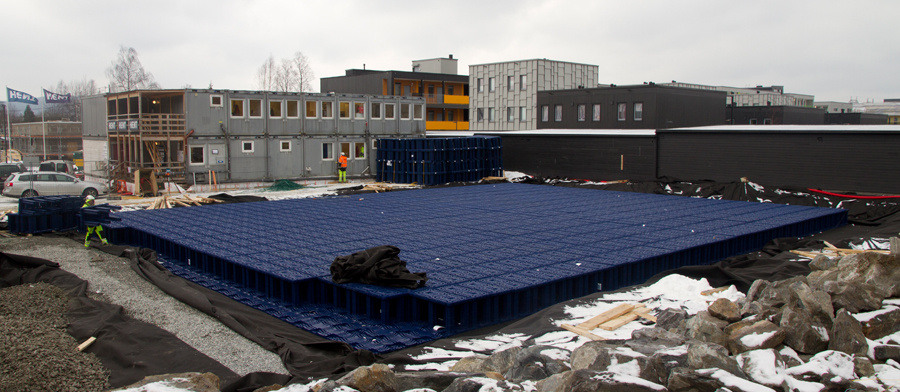 installation of a sewage plastic pipe during the construction of a house. Creative Banner. Copyspace image