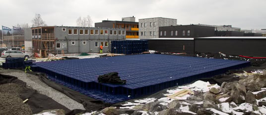 installation of a sewage plastic pipe during the construction of a house. Creative Banner. Copyspace image
