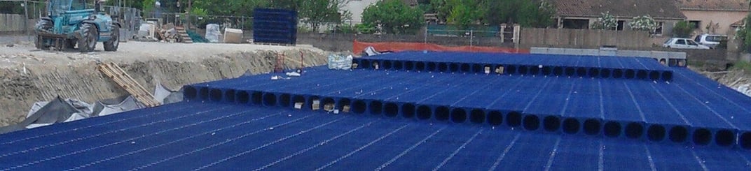 installation of a sewage plastic pipe during the construction of a house. Creative Banner. Copyspace image
