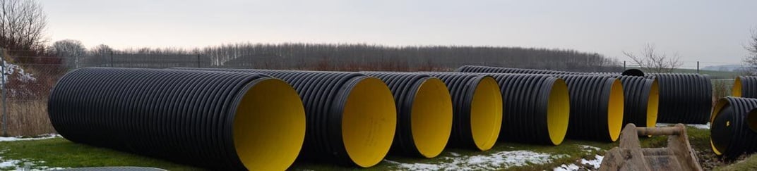 installation of a sewage plastic pipe during the construction of a house. Creative Banner. Copyspace image