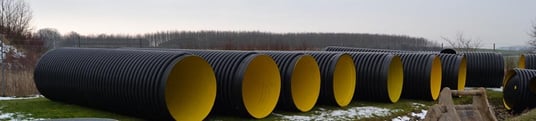 installation of a sewage plastic pipe during the construction of a house. Creative Banner. Copyspace image