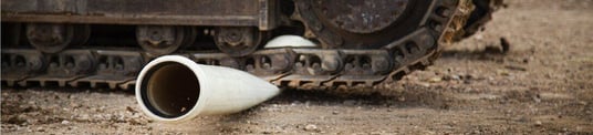 installation of a sewage plastic pipe during the construction of a house. Creative Banner. Copyspace image