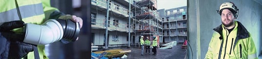 installation of a sewage plastic pipe during the construction of a house. Creative Banner. Copyspace image