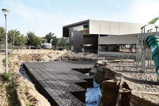 installation of a sewage plastic pipe during the construction of a house. Creative Banner. Copyspace image