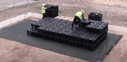 installation of a sewage plastic pipe during the construction of a house. Creative Banner. Copyspace image