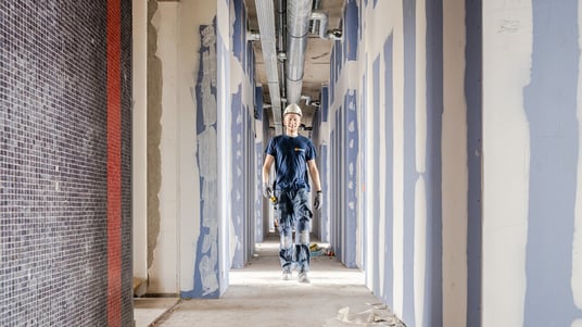 installation of a sewage plastic pipe during the construction of a house. Creative Banner. Copyspace image