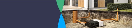 installation of a sewage plastic pipe during the construction of a house. Creative Banner. Copyspace image