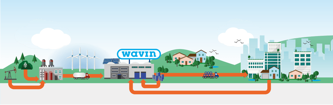 installation of a sewage plastic pipe during the construction of a house. Creative Banner. Copyspace image