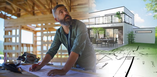 installation of a sewage plastic pipe during the construction of a house. Creative Banner. Copyspace image