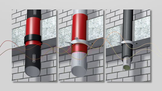installation of a sewage plastic pipe during the construction of a house. Creative Banner. Copyspace image