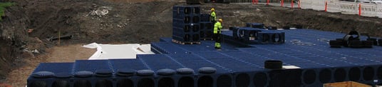 installation of a sewage plastic pipe during the construction of a house. Creative Banner. Copyspace image