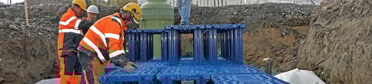 installation of a sewage plastic pipe during the construction of a house. Creative Banner. Copyspace image