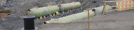 installation of a sewage plastic pipe during the construction of a house. Creative Banner. Copyspace image