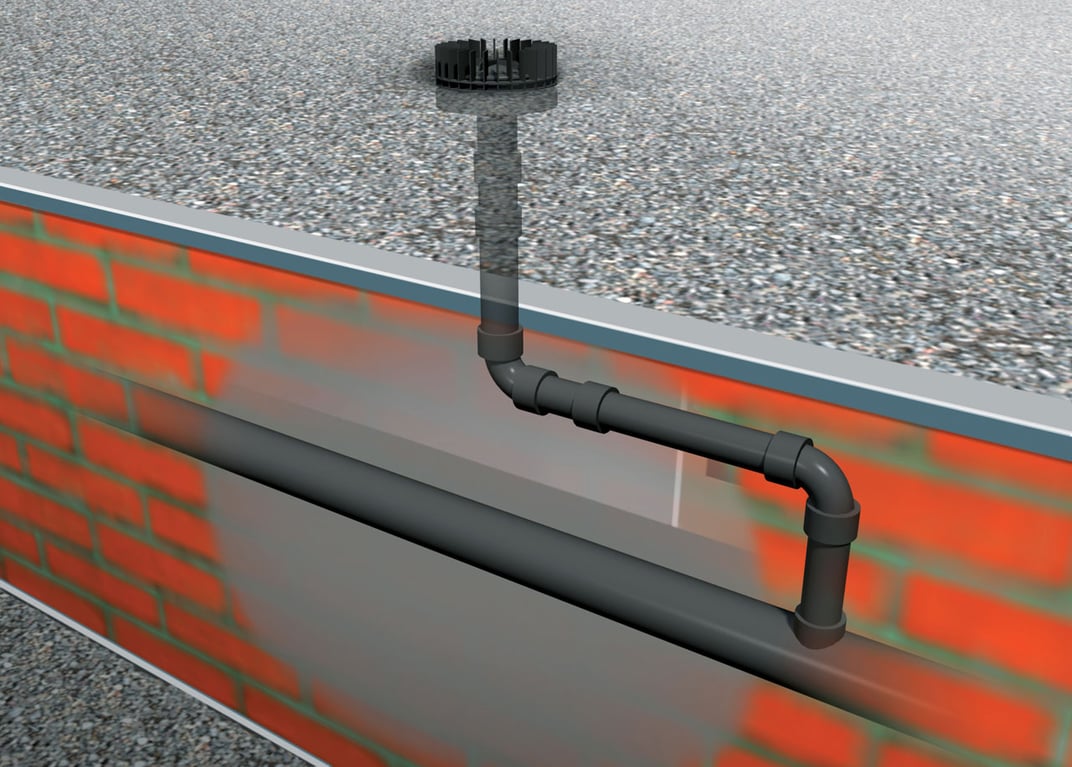 installation of a sewage plastic pipe during the construction of a house. Creative Banner. Copyspace image