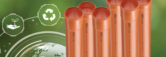 installation of a sewage plastic pipe during the construction of a house. Creative Banner. Copyspace image