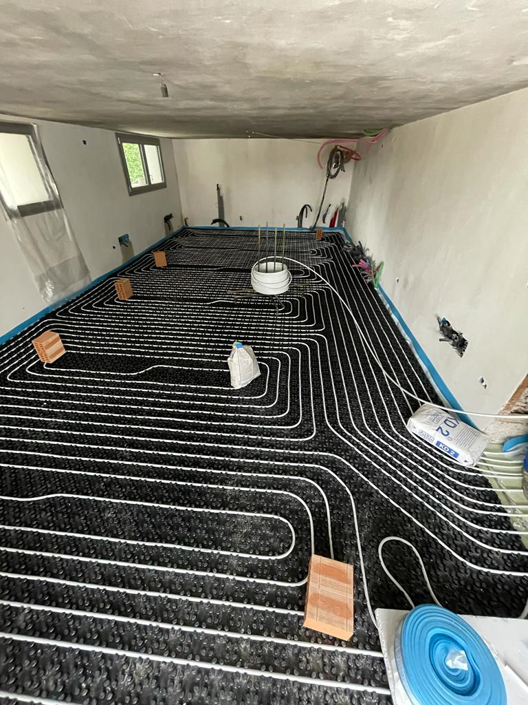 installation of a sewage plastic pipe during the construction of a house. Creative Banner. Copyspace image