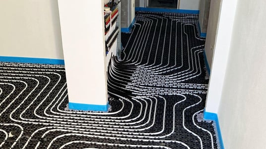 installation of a sewage plastic pipe during the construction of a house. Creative Banner. Copyspace image