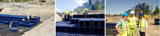 installation of a sewage plastic pipe during the construction of a house. Creative Banner. Copyspace image