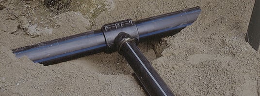 installation of a sewage plastic pipe during the construction of a house. Creative Banner. Copyspace image