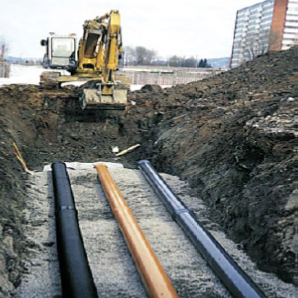 installation of a sewage plastic pipe during the construction of a house. Creative Banner. Copyspace image