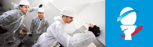 installation of a sewage plastic pipe during the construction of a house. Creative Banner. Copyspace image