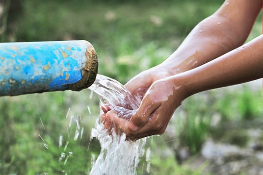 installation of a sewage plastic pipe during the construction of a house. Creative Banner. Copyspace image