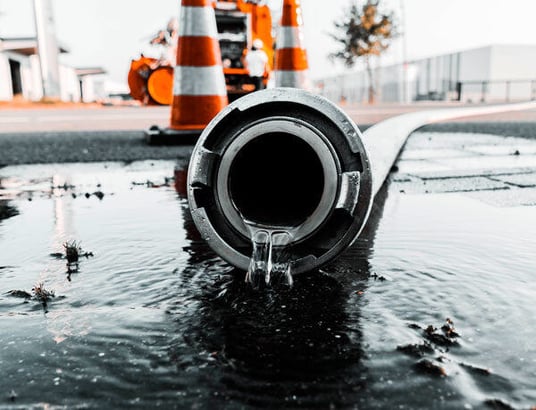 installation of a sewage plastic pipe during the construction of a house. Creative Banner. Copyspace image