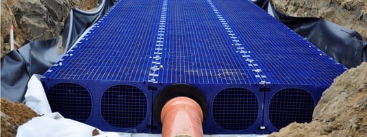 installation of a sewage plastic pipe during the construction of a house. Creative Banner. Copyspace image