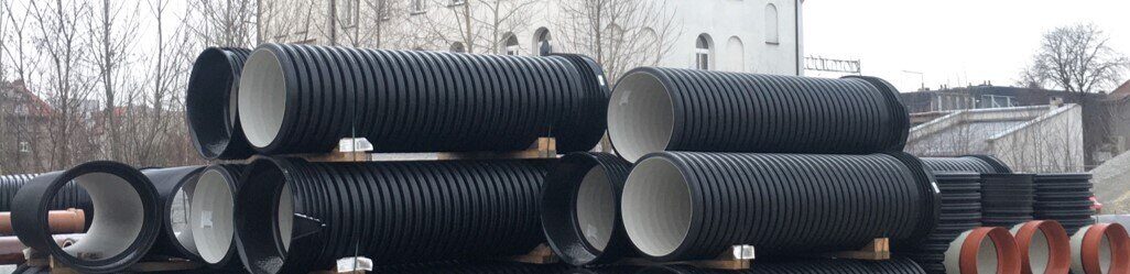installation of a sewage plastic pipe during the construction of a house. Creative Banner. Copyspace image