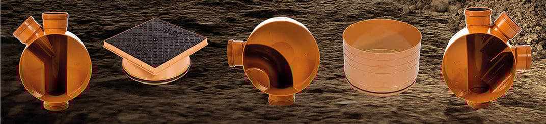 installation of a sewage plastic pipe during the construction of a house. Creative Banner. Copyspace image