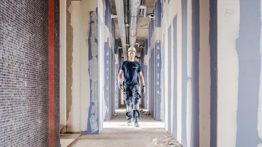 installation of a sewage plastic pipe during the construction of a house. Creative Banner. Copyspace image