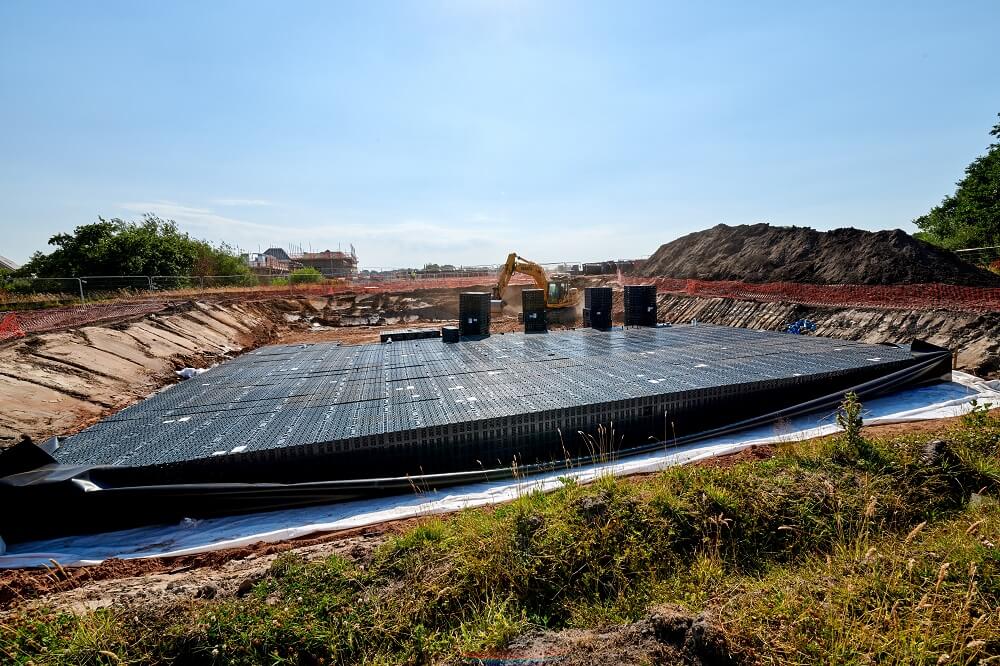 large aquacell installation in ground outdoors on a sunny day