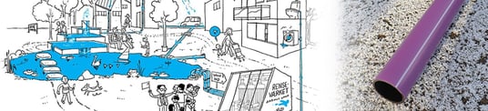 installation of a sewage plastic pipe during the construction of a house. Creative Banner. Copyspace image