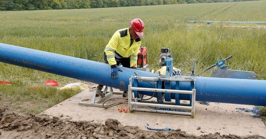 installation of a sewage plastic pipe during the construction of a house. Creative Banner. Copyspace image