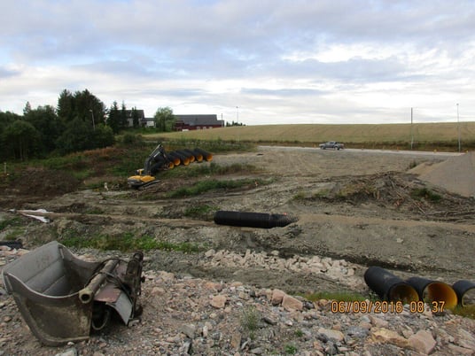 installation of a sewage plastic pipe during the construction of a house. Creative Banner. Copyspace image